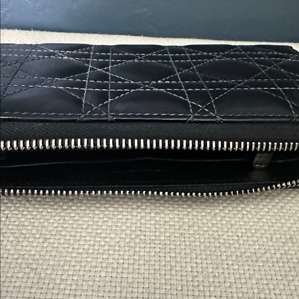 Christian Dior Lady Dior patent leather Cannage zip around wallet